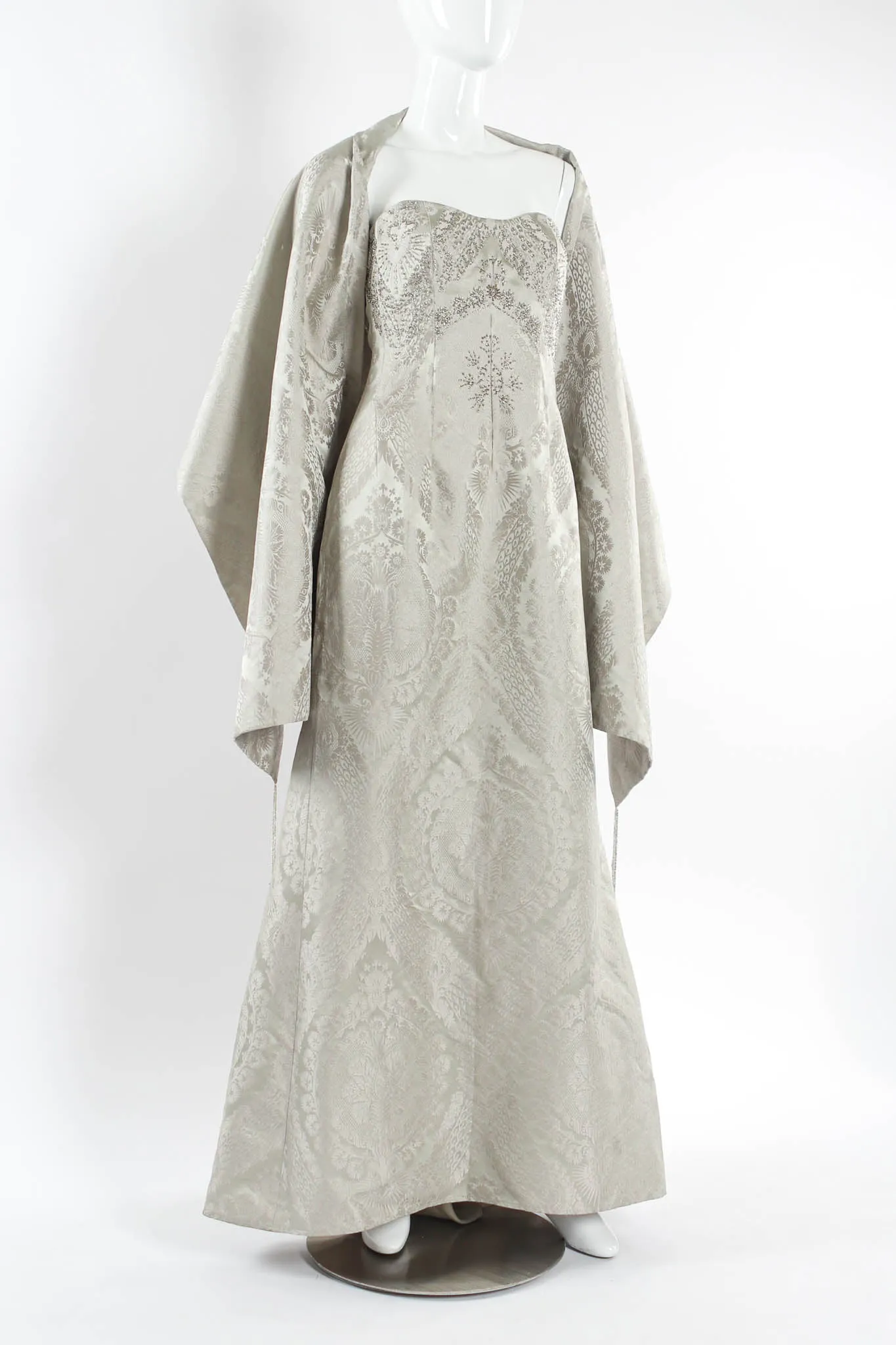 Floral Beaded Silk Gown & Shawl