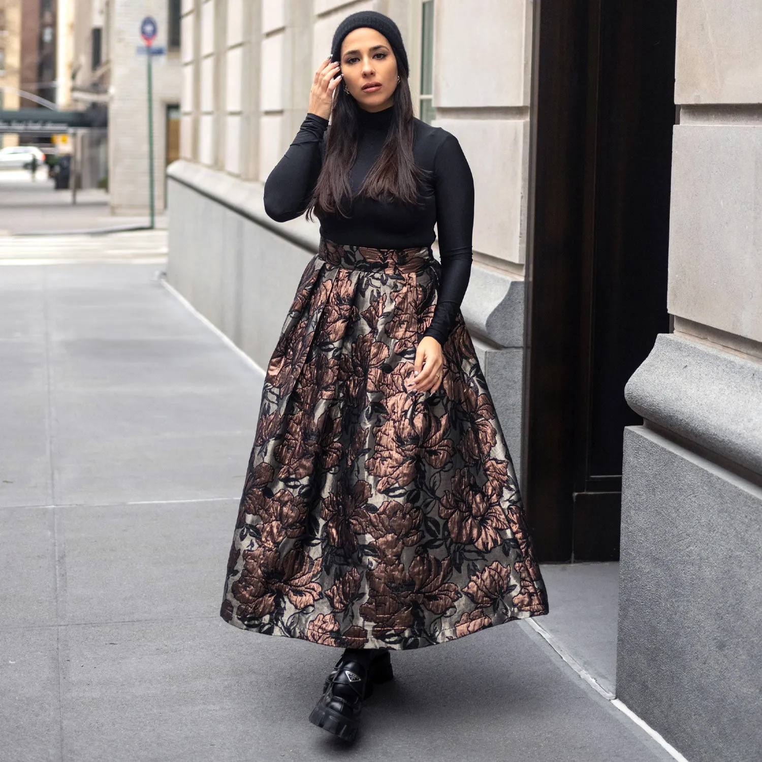 Floral Midi Skirt in Cherry Red & Blue