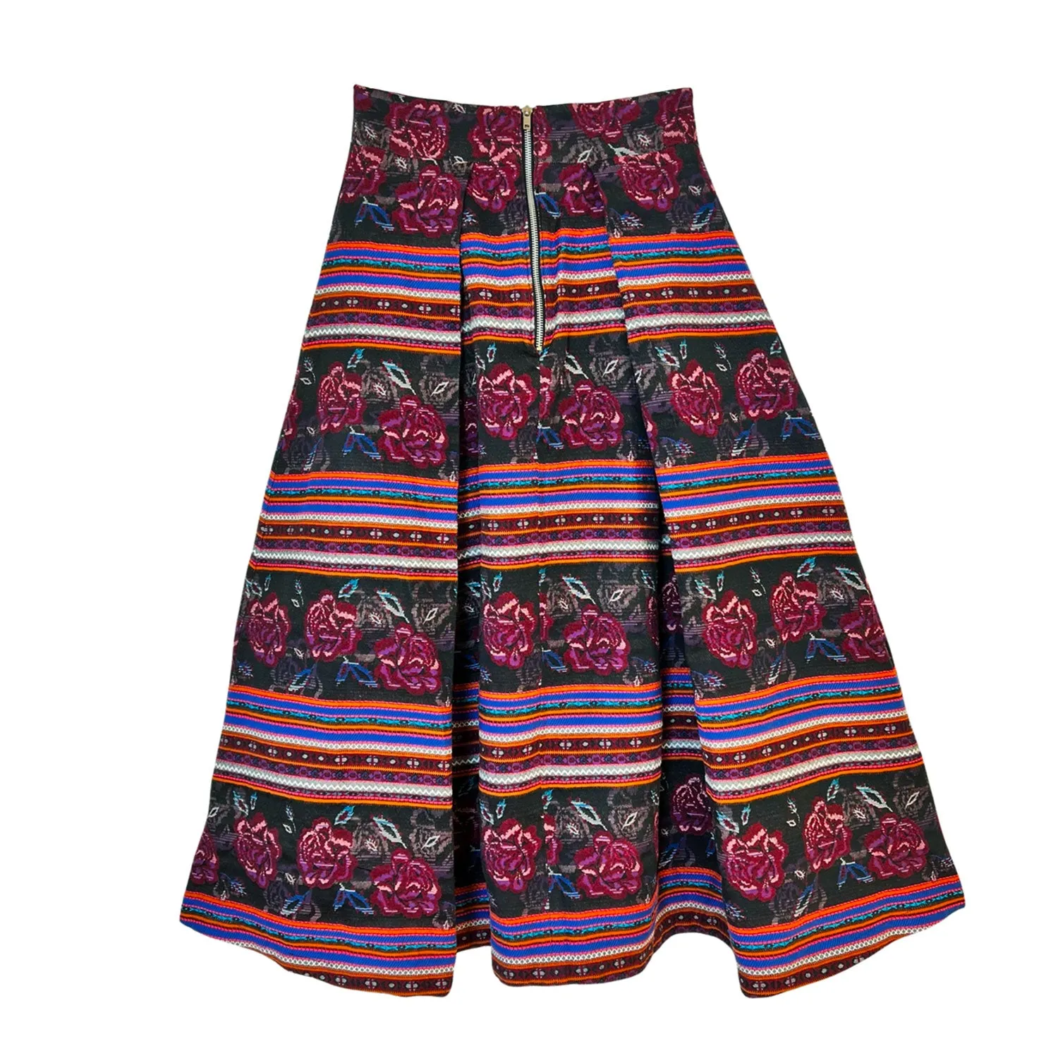Floral Midi Skirt in Cherry Red & Blue