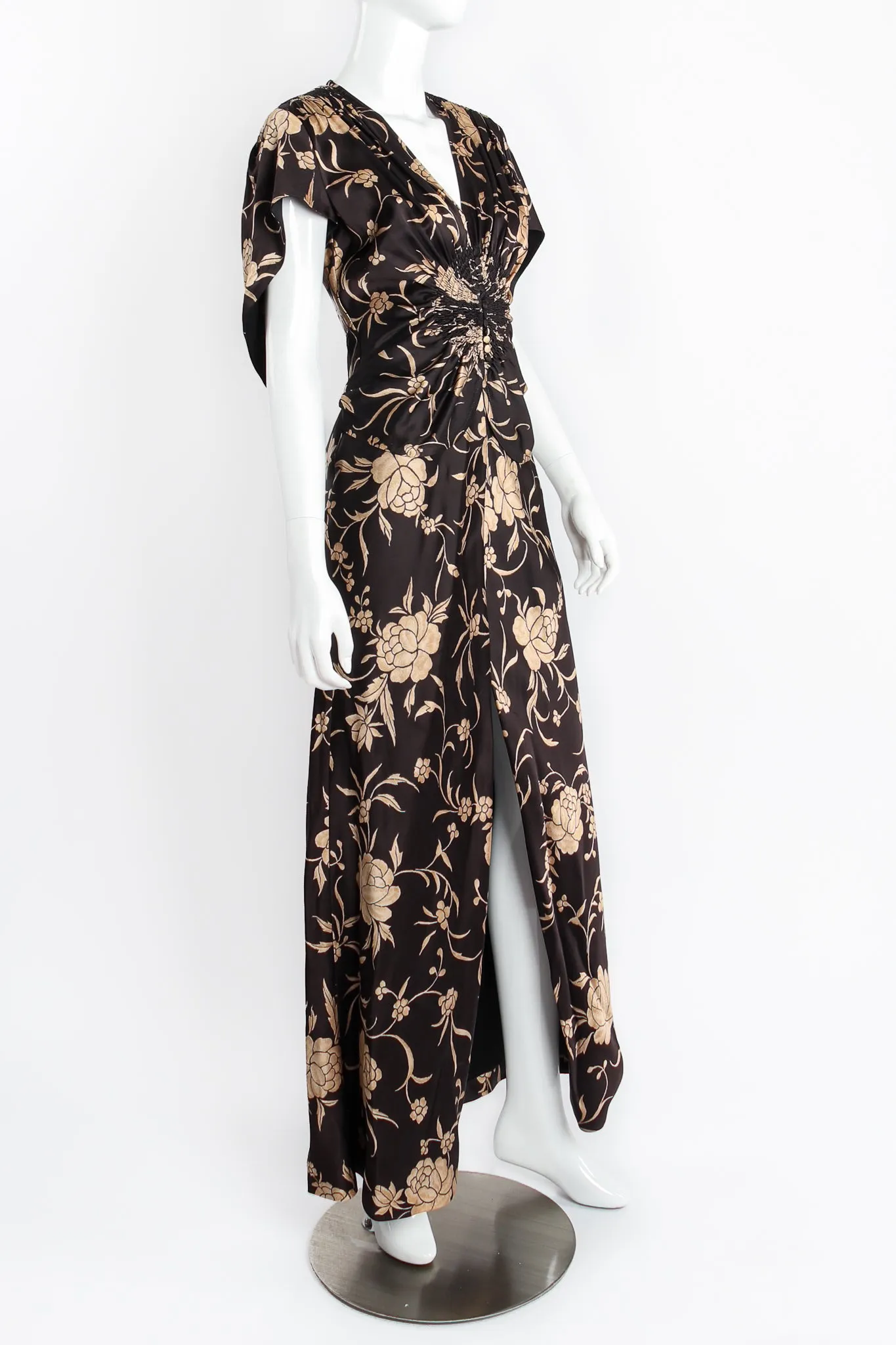 Floral Satin Smocked Waist Dress