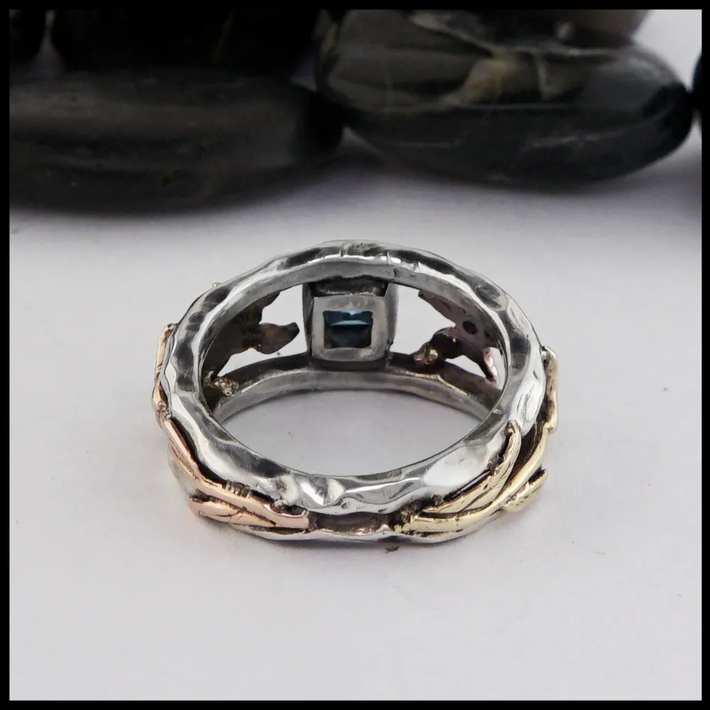 Flower Hummingbird Ring with Blue Topaz