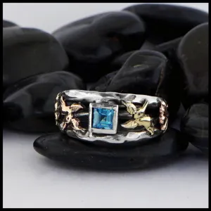 Flower Hummingbird Ring with Blue Topaz