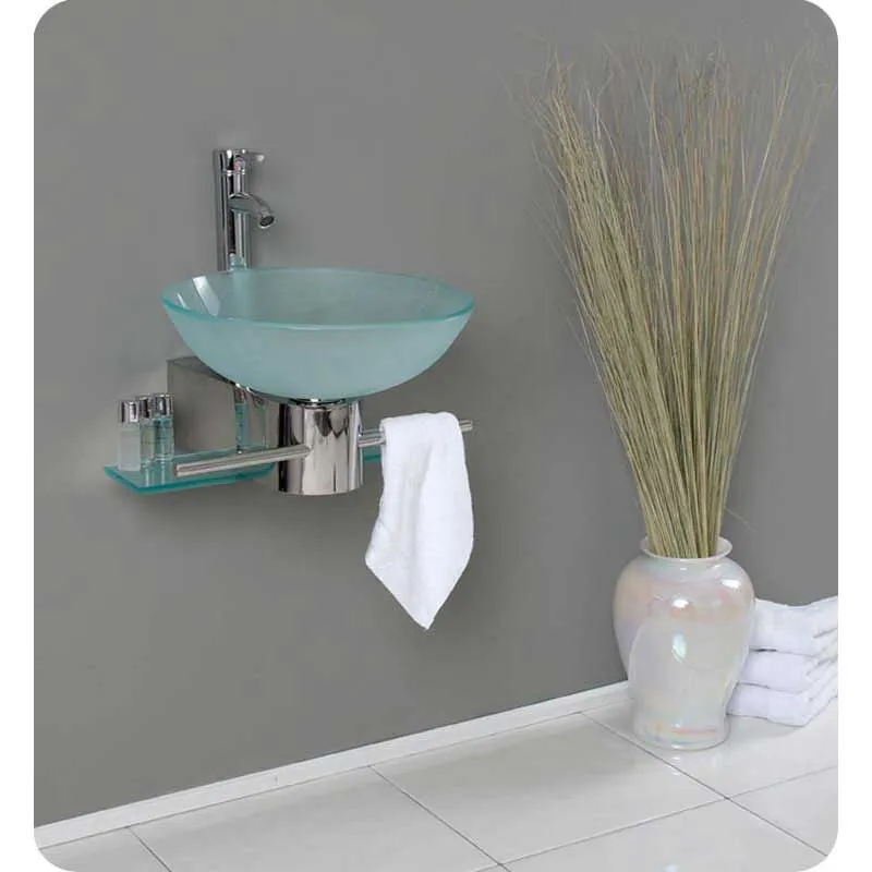 Fresca FVN1012 Cristallino Modern Glass Bathroom Vanity with Frosted Vessel Sink