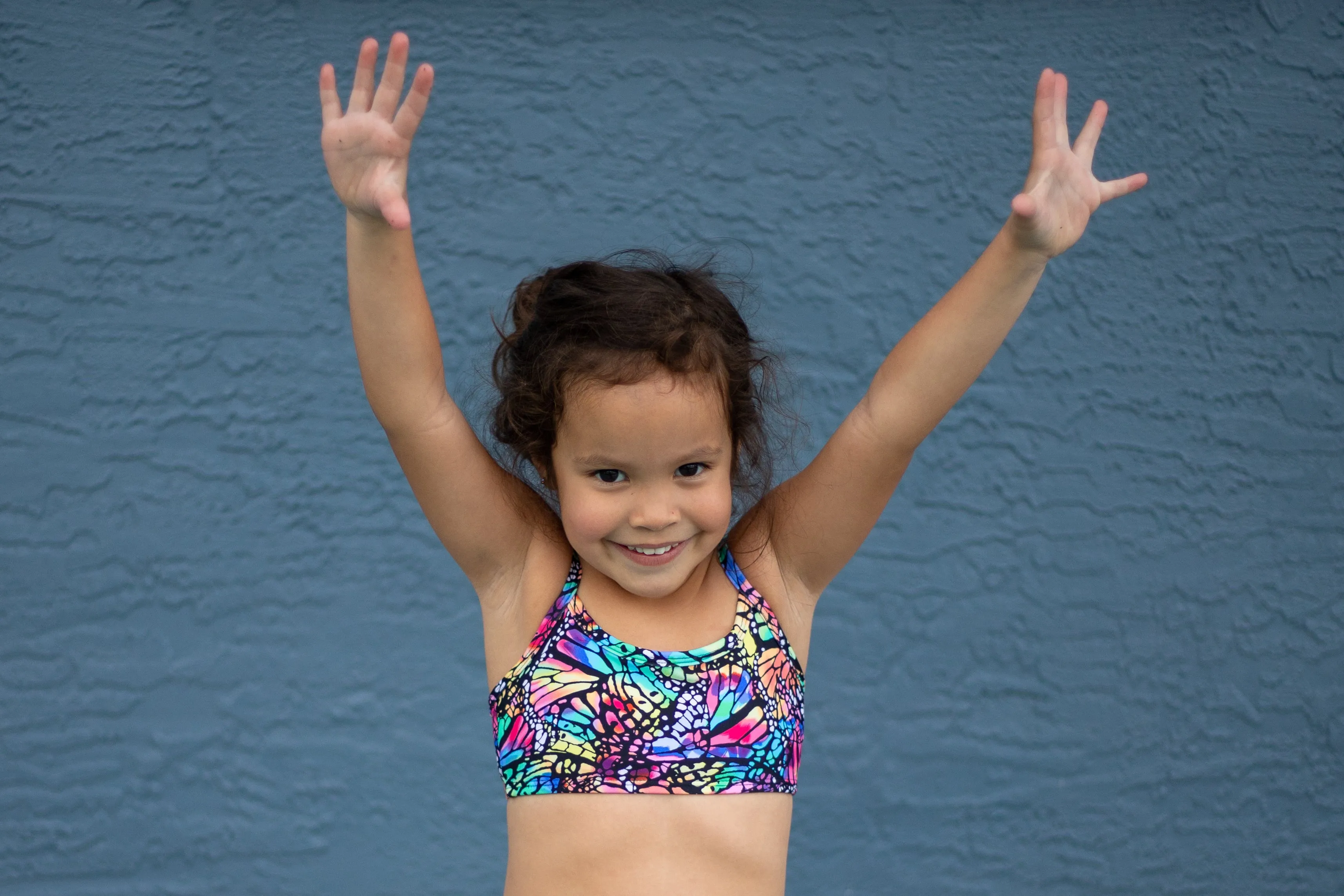 Girls UPF 50  Printed Bikini Swim Top  | Electric Zebra
