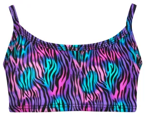 Girls UPF 50  Printed Bikini Swim Top  | Electric Zebra