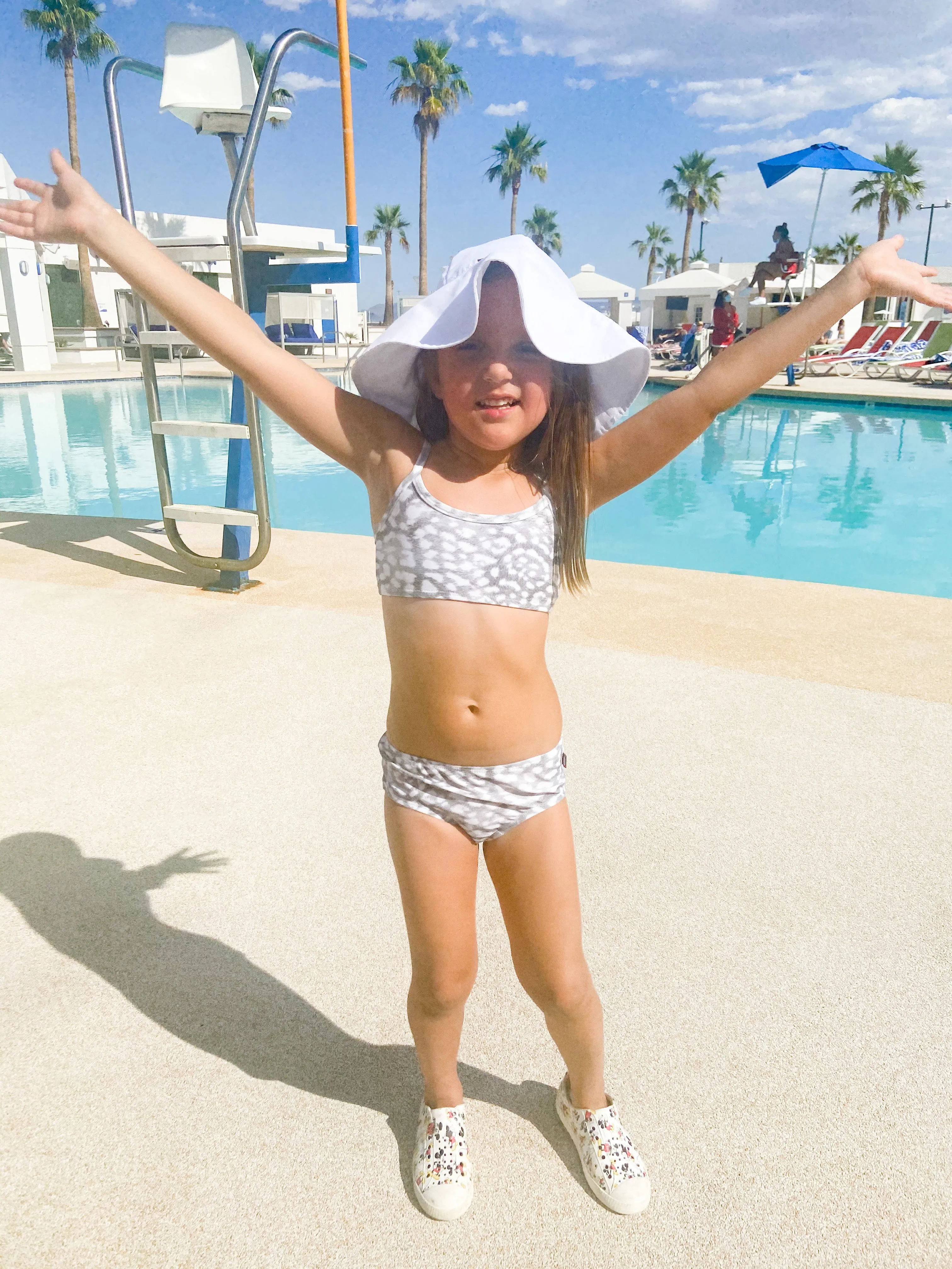 Girls UPF 50  Printed Bikini Swim Top  | Plaid Diagonal