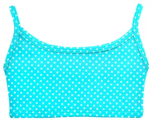 Girls UPF 50  Printed Bikini Swim Top  | Turquoise w- White Polka Dot