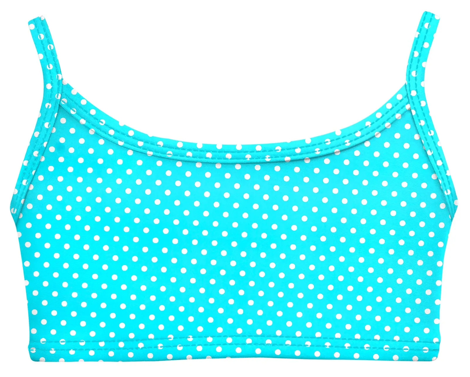 Girls UPF 50  Printed Bikini Swim Top  | Turquoise w- White Polka Dot