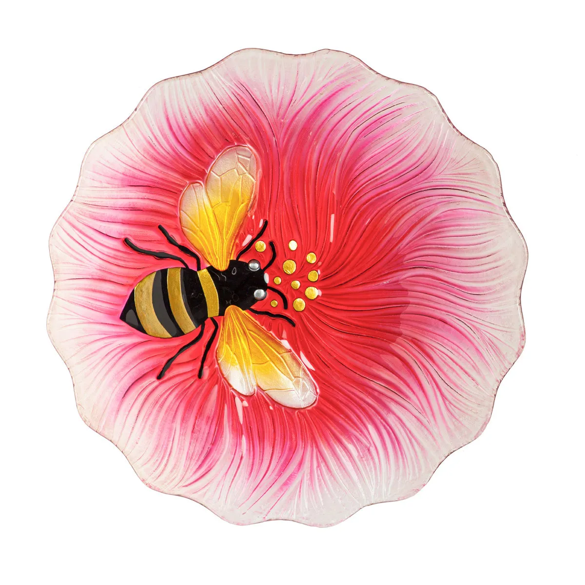 Glass Birdbath, Flower & Bee