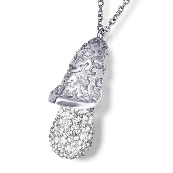 Gold Acorn Pendant with  White Diamonds On Chain