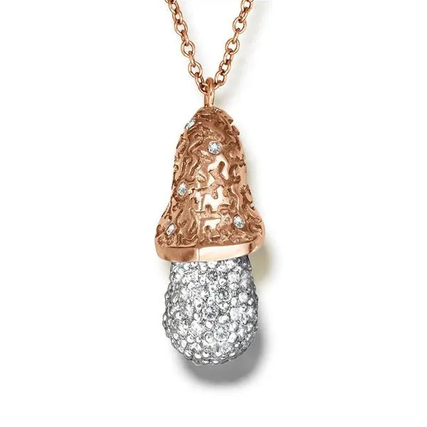 Gold Acorn Pendant with  White Diamonds On Chain