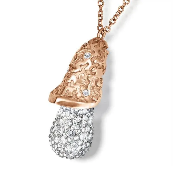 Gold Acorn Pendant with  White Diamonds On Chain