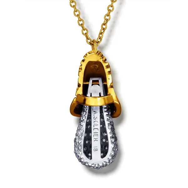 Gold Acorn Pendant with  White Diamonds On Chain