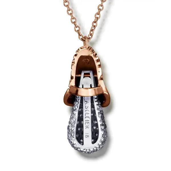 Gold Acorn Pendant with  White Diamonds On Chain