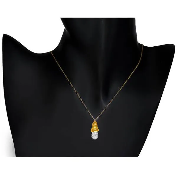 Gold Acorn Pendant with  White Diamonds On Chain