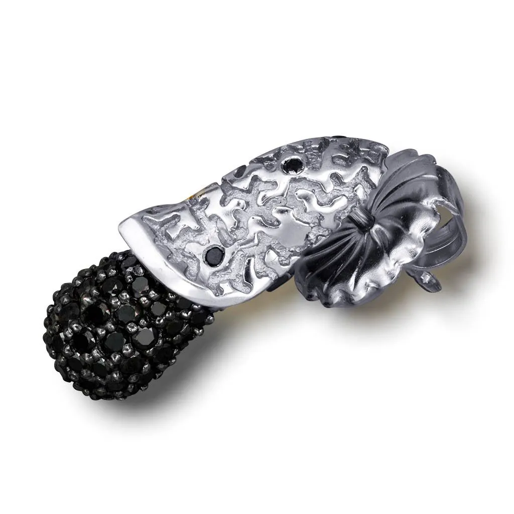 Gold Acorn Stud Earrings with Black Diamonds