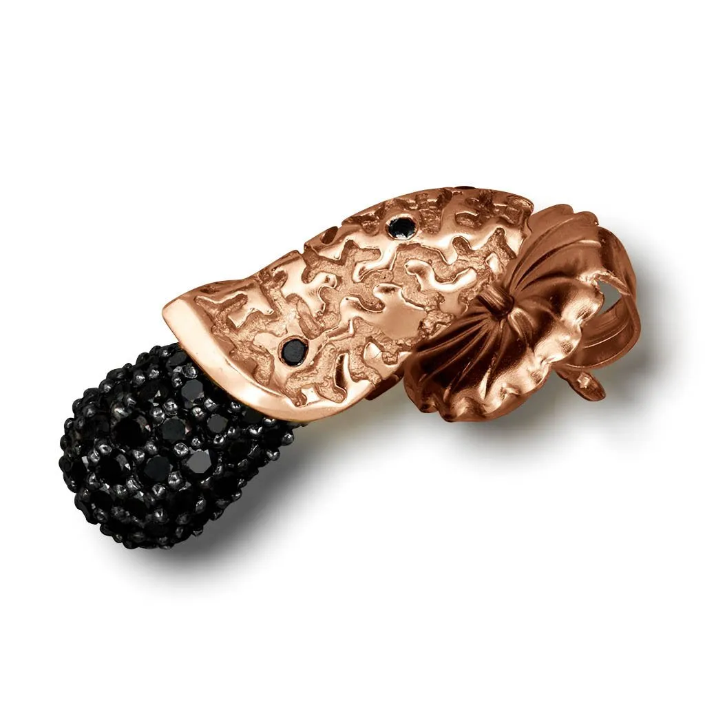 Gold Acorn Stud Earrings with Black Diamonds