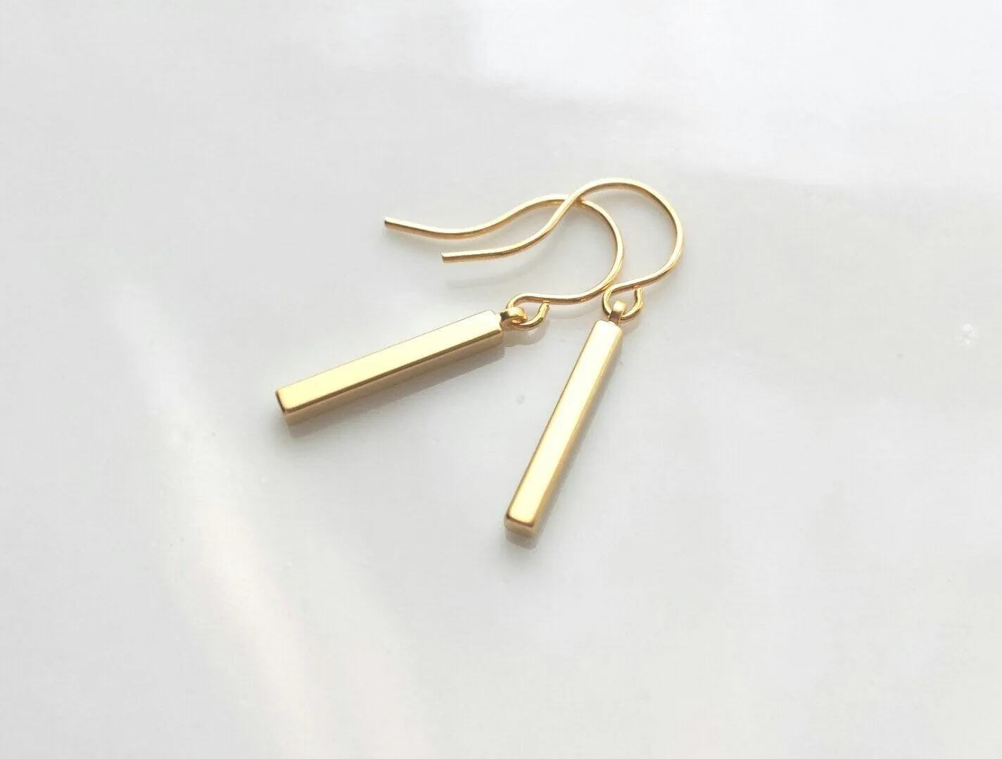 Gold Bar Earrings, silver bar earring, line earring, bar earring, stick earring, 14K SOLID GOLD hook option, modern minimalist, small bar