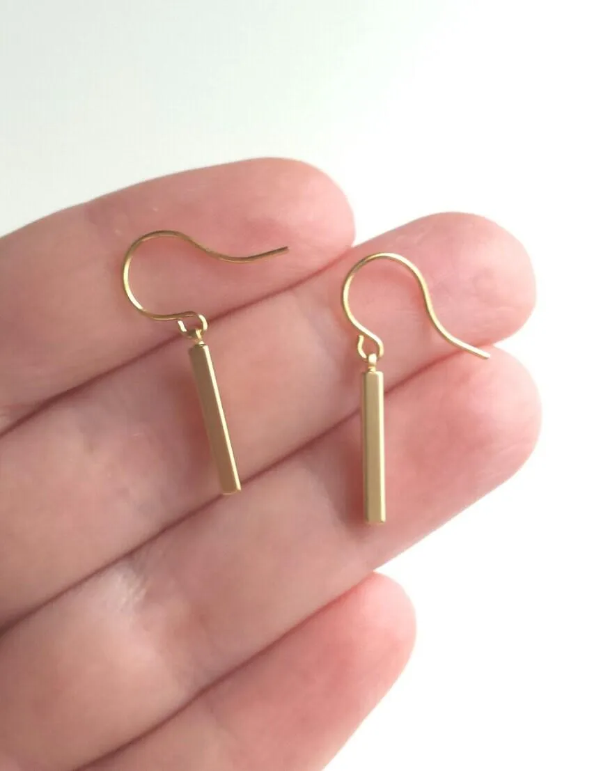 Gold Bar Earrings, silver bar earring, line earring, bar earring, stick earring, 14K SOLID GOLD hook option, modern minimalist, small bar