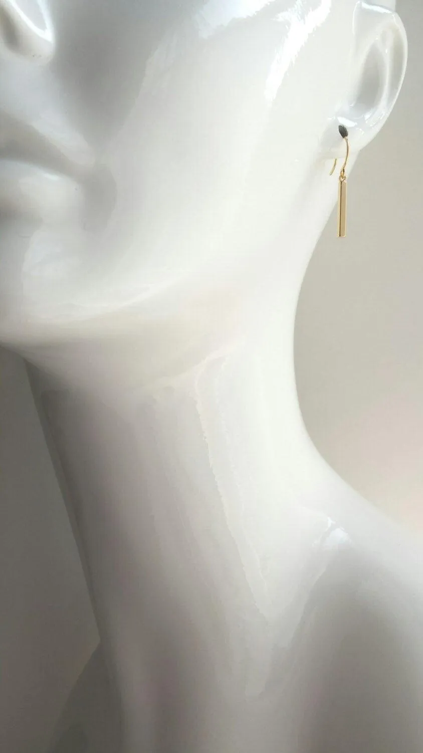 Gold Bar Earrings, silver bar earring, line earring, bar earring, stick earring, 14K SOLID GOLD hook option, modern minimalist, small bar