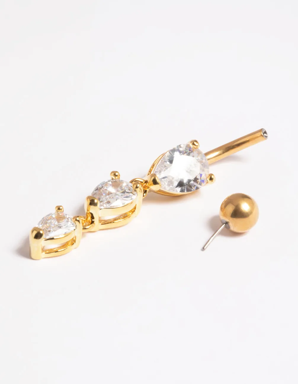 Gold Plated Titanium Threadless Crystal Pear Belly Bar
