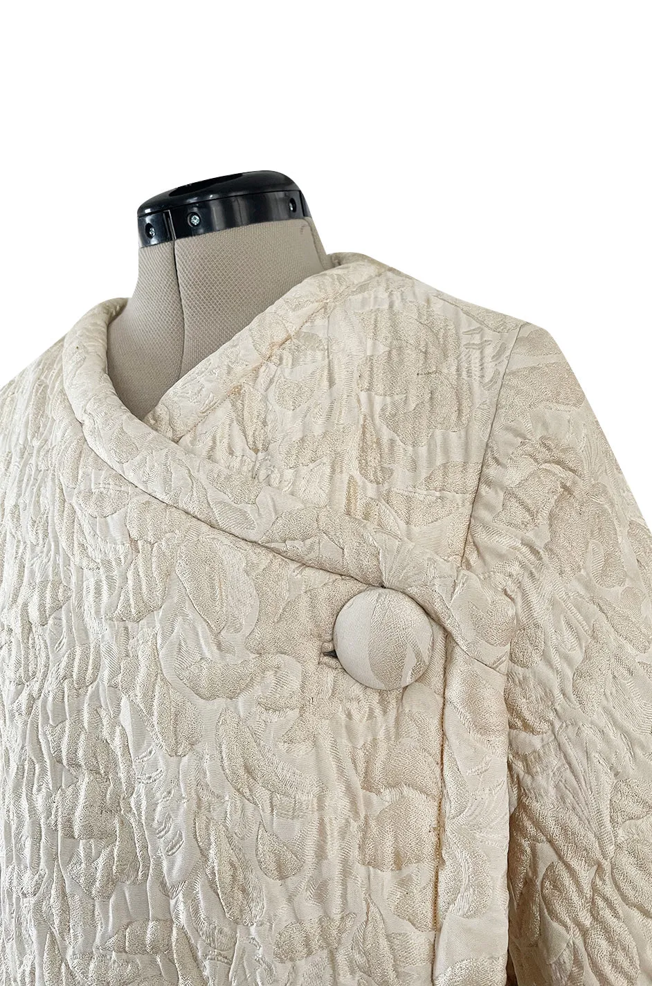 Gorgeous Fall 1965 Nina Ricci Haute Couture Ivory Silk  Brocade Coat w Soft Sheepskin Lining