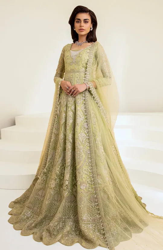 Green Pakistani Bridal Dress in Pishwas Frock Style