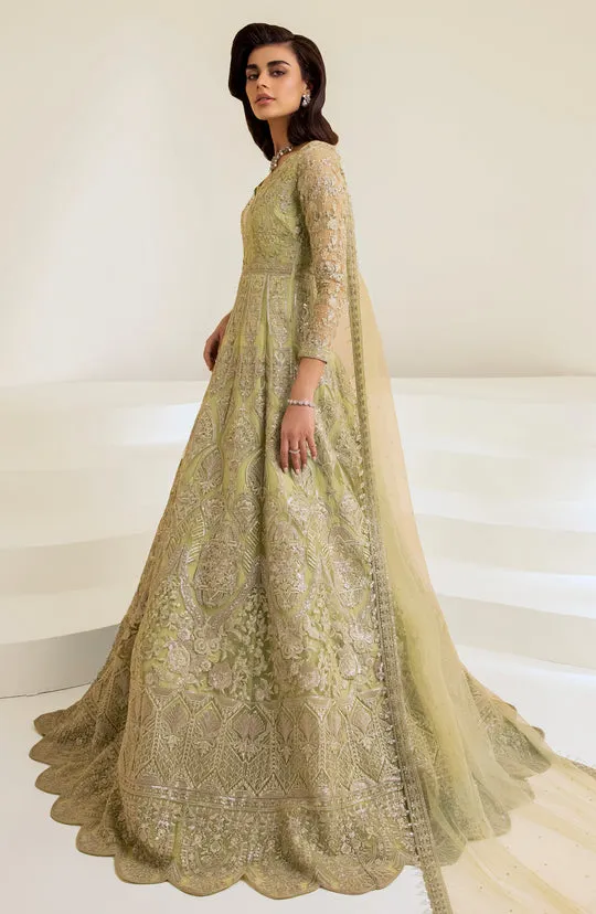Green Pakistani Bridal Dress in Pishwas Frock Style