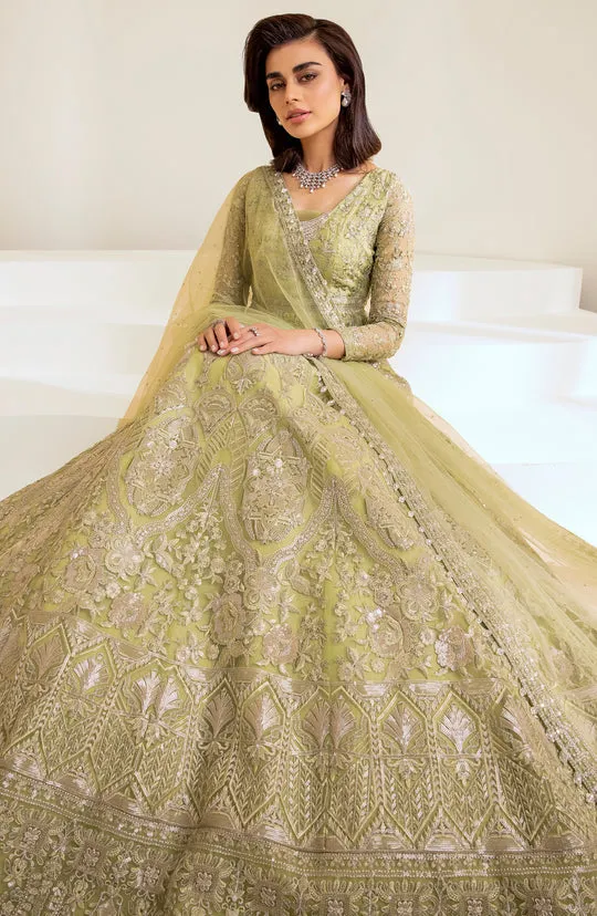 Green Pakistani Bridal Dress in Pishwas Frock Style