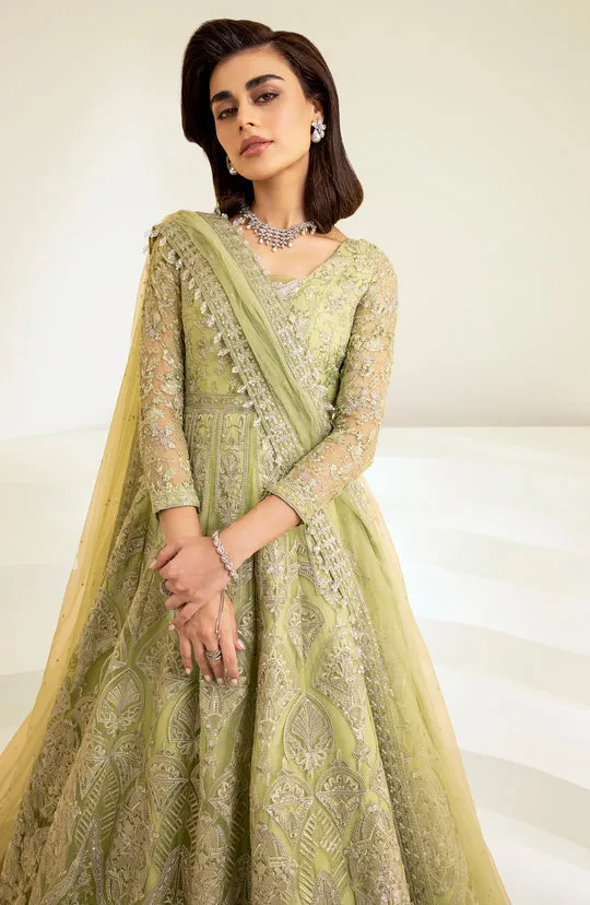 Green Pakistani Bridal Dress in Pishwas Frock Style