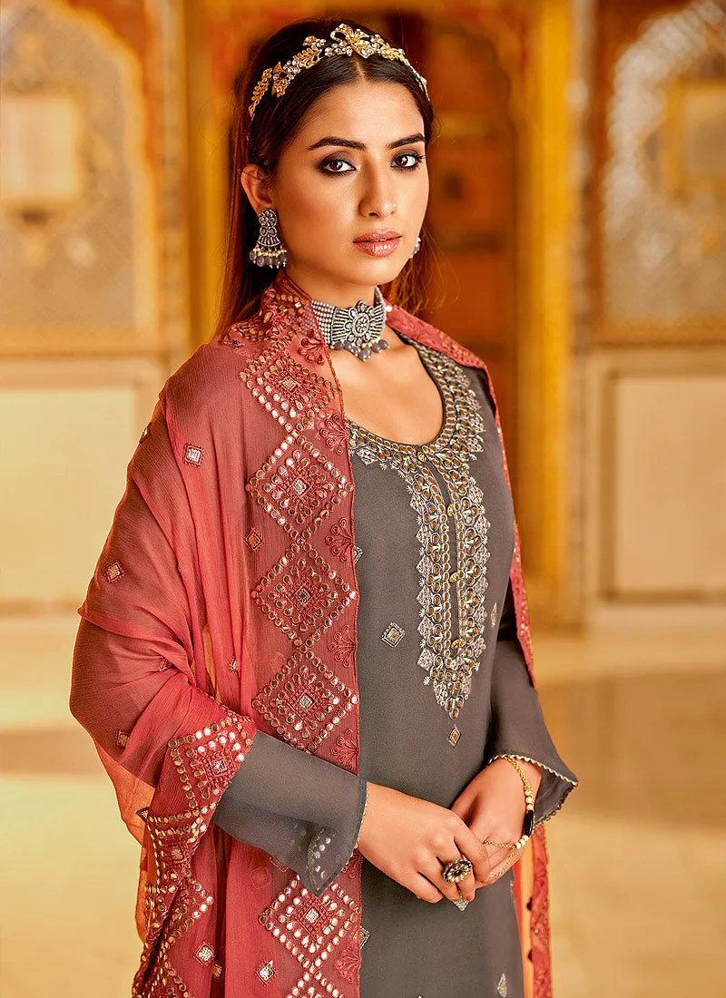 Grey Georgette Gotapatti Palazzo Suit