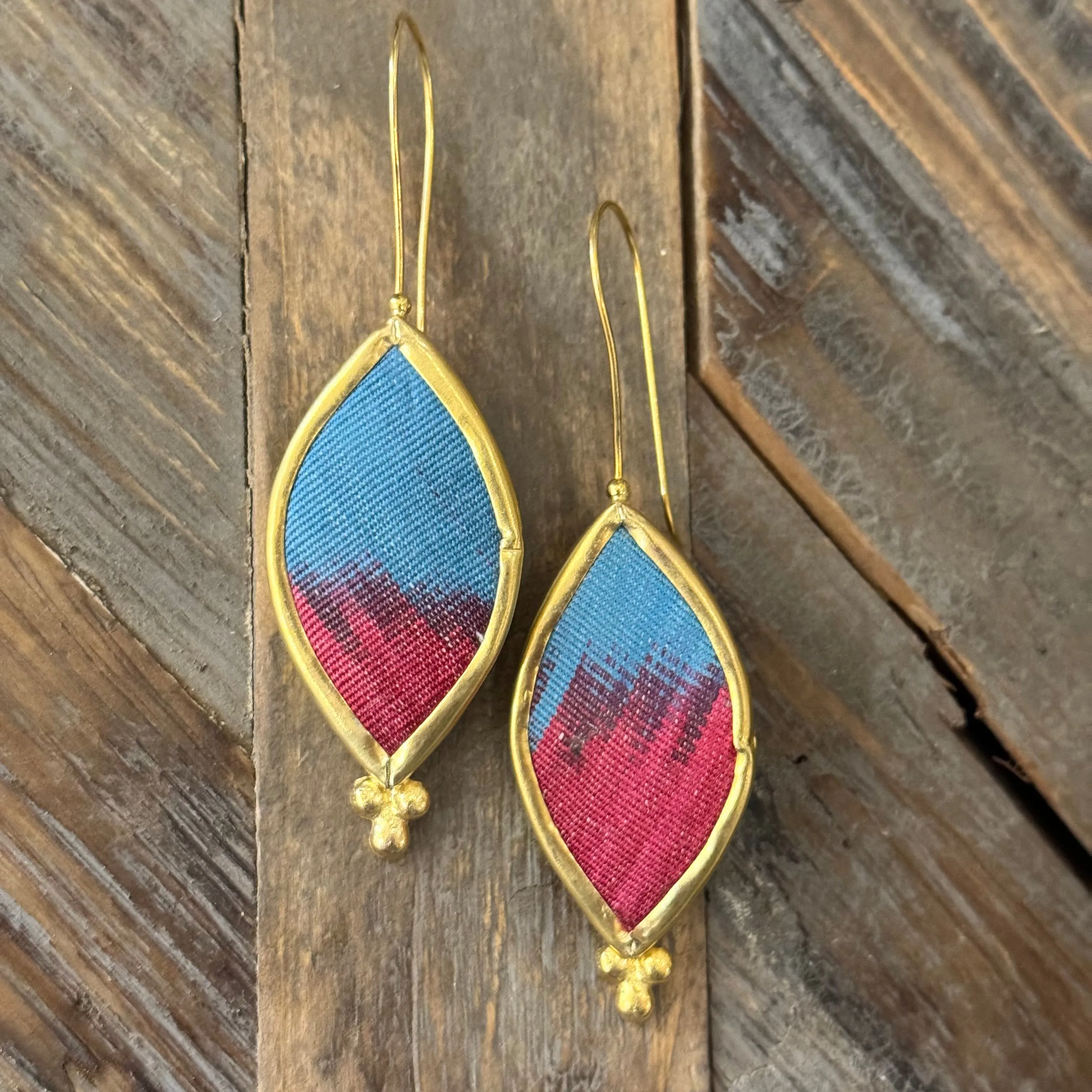 Hand Crafted Ottoman Vintage Textile Earrings - Oval Diamond