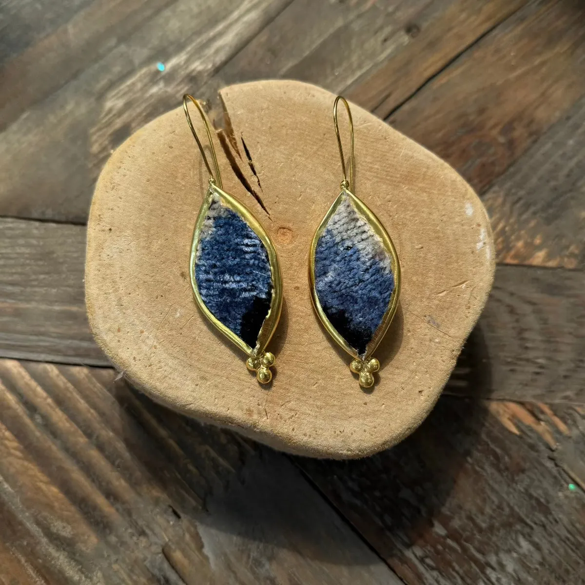 Hand Crafted Ottoman Vintage Textile Earrings - Oval Diamond