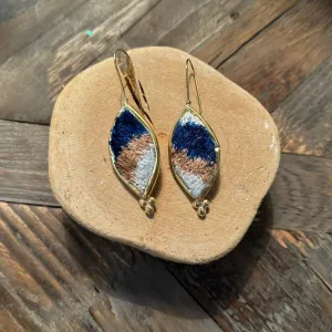 Hand Crafted Ottoman Vintage Textile Earrings - Oval Diamond
