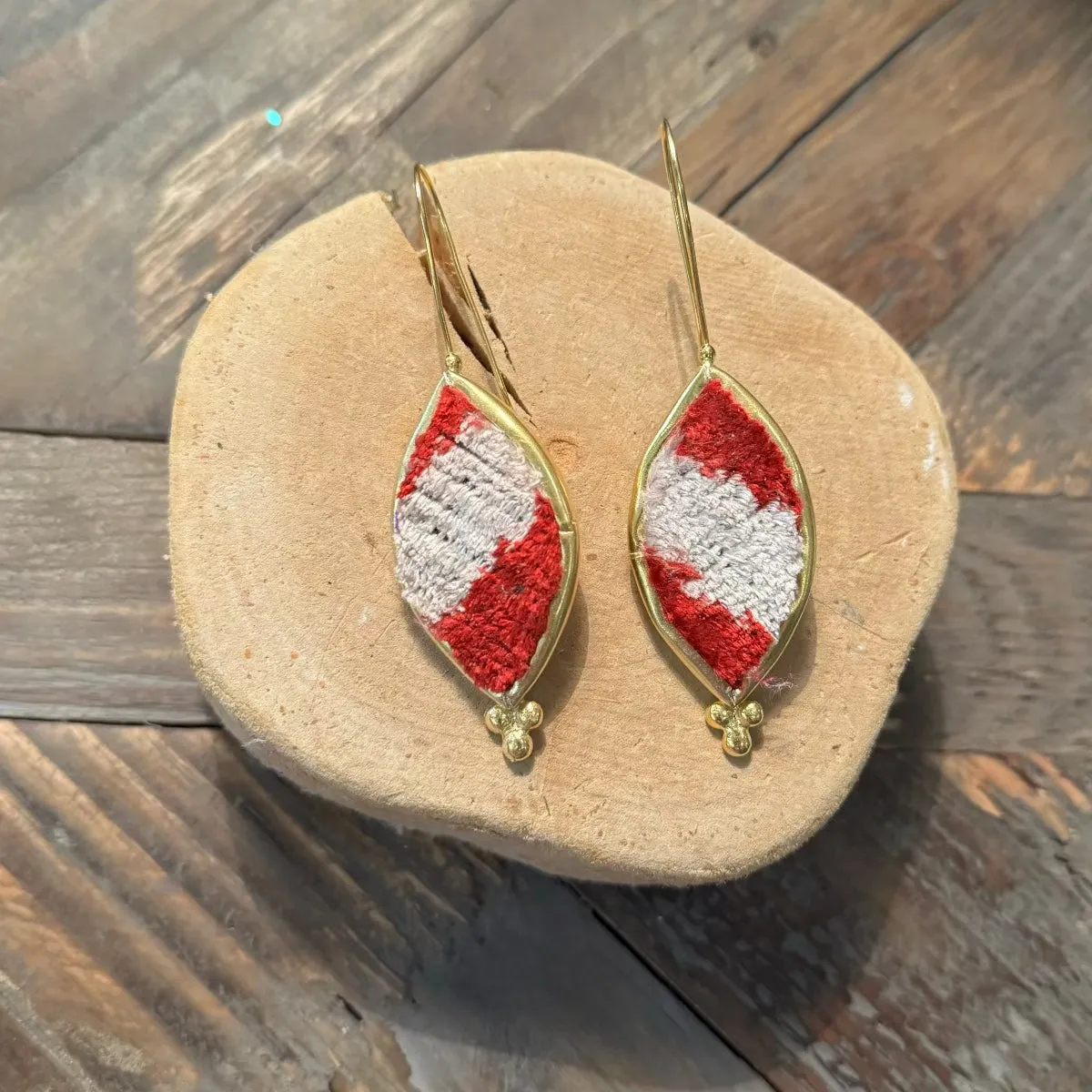 Hand Crafted Ottoman Vintage Textile Earrings - Oval Diamond