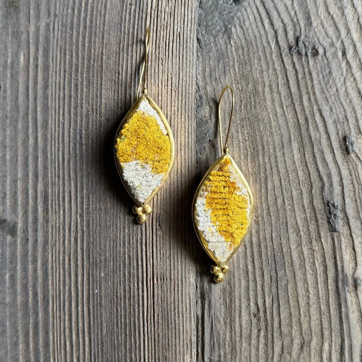Hand Crafted Ottoman Vintage Textile Earrings - Pointed Oval