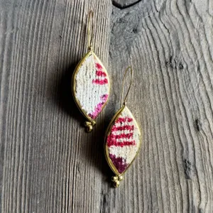 Hand Crafted Ottoman Vintage Textile Earrings - Pointed Oval
