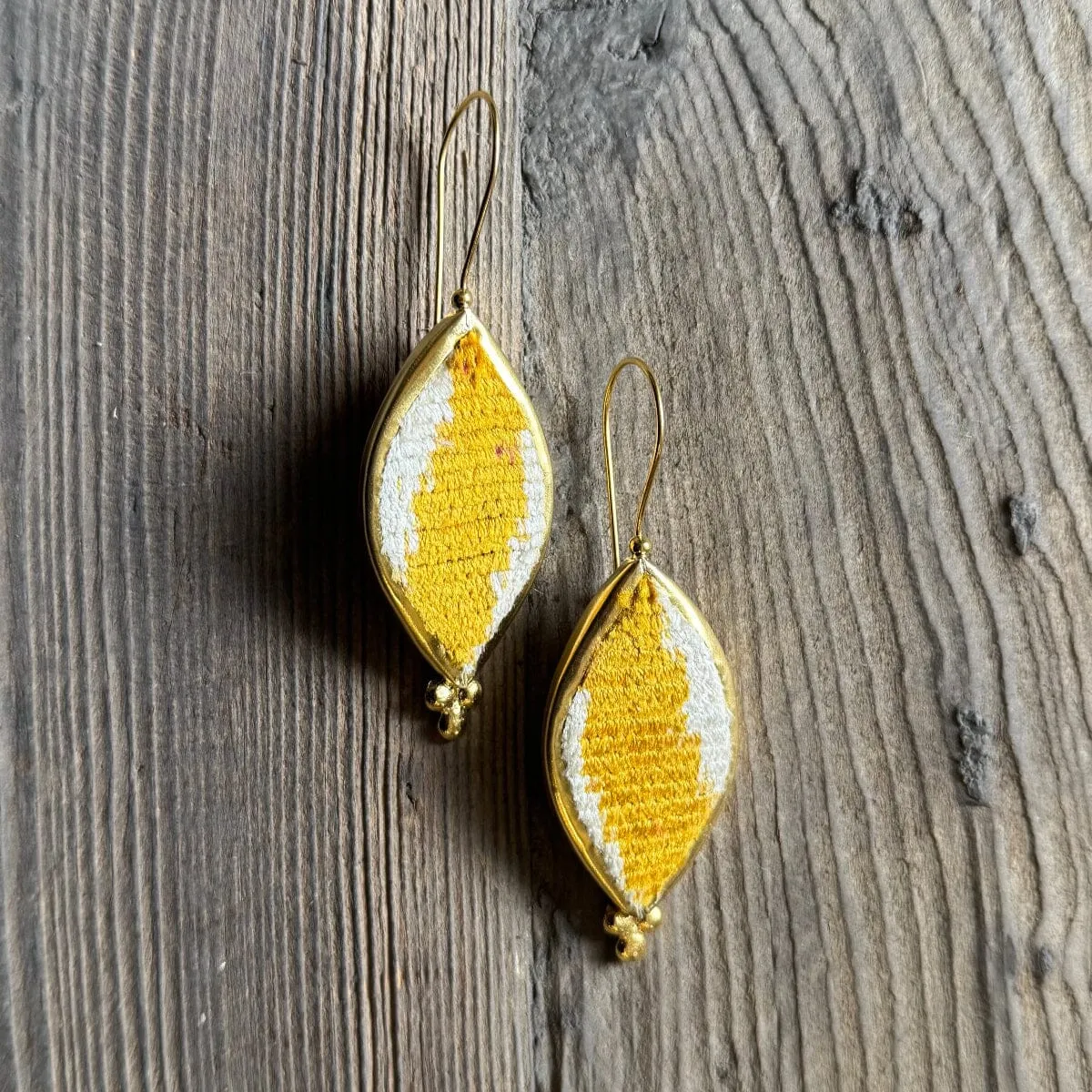 Hand Crafted Ottoman Vintage Textile Earrings - Pointed Oval