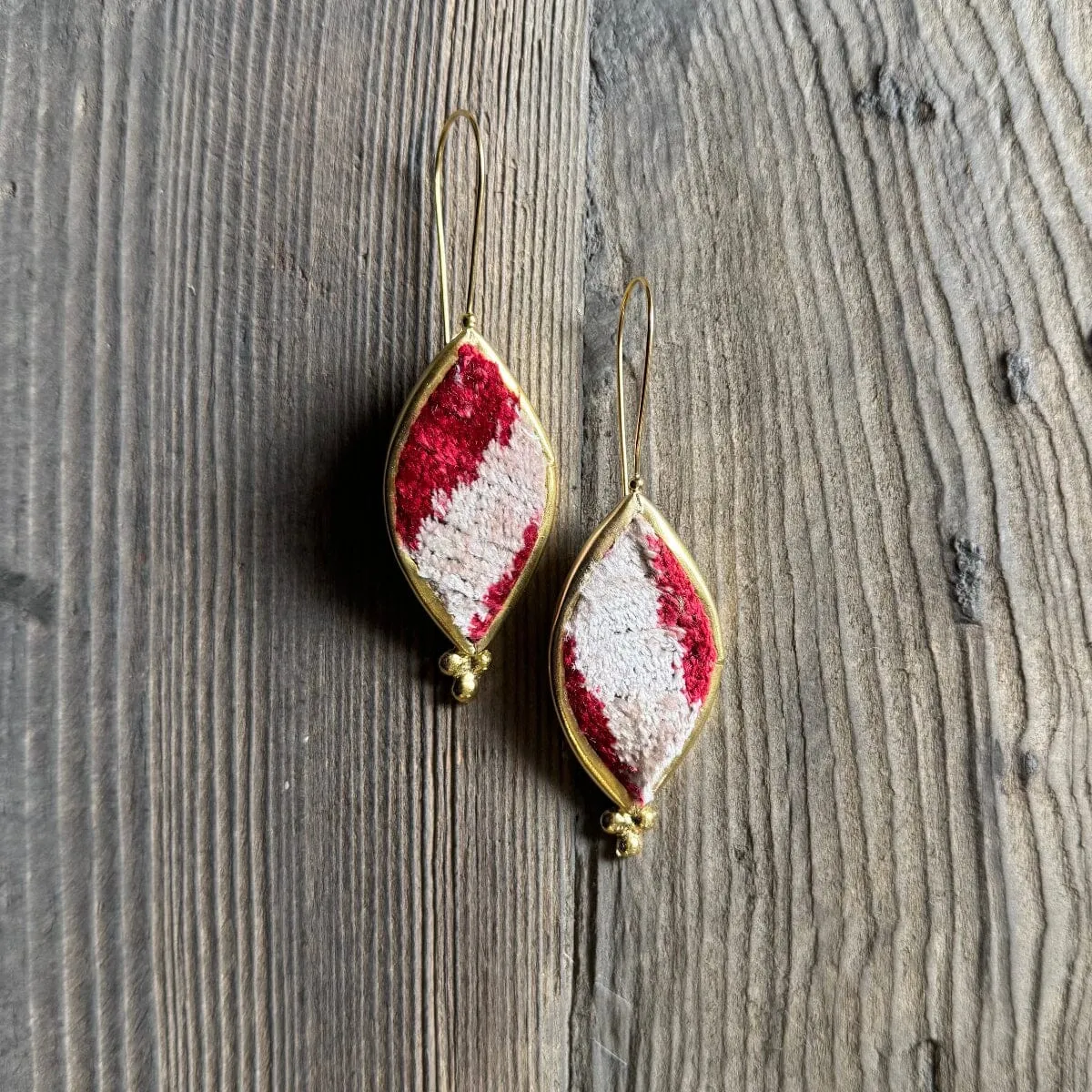 Hand Crafted Ottoman Vintage Textile Earrings - Pointed Oval