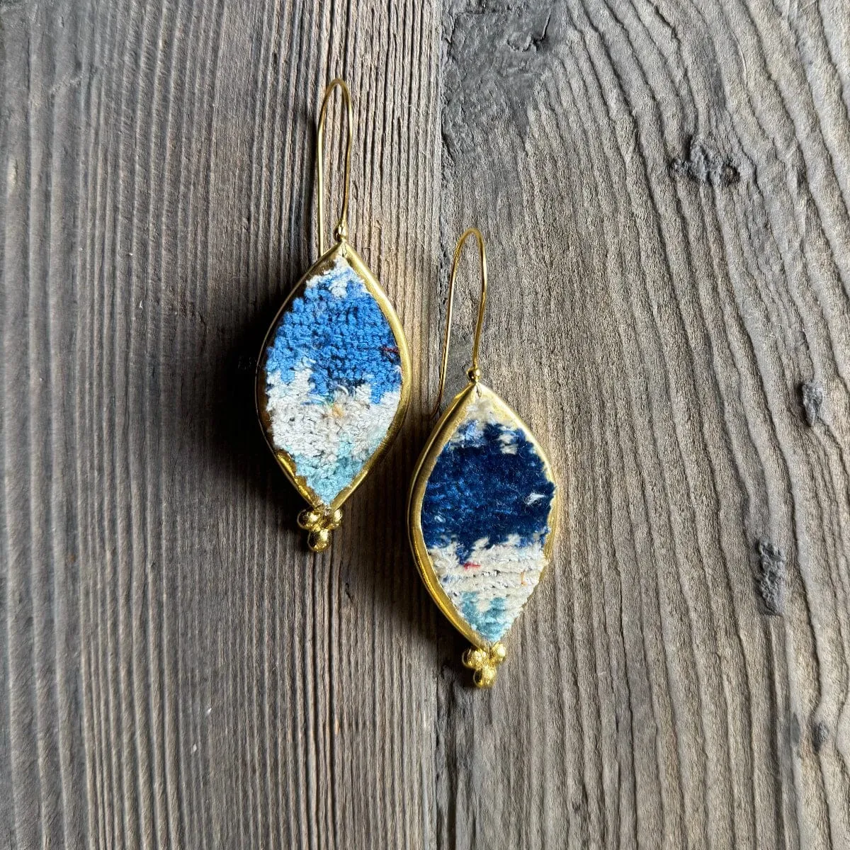 Hand Crafted Ottoman Vintage Textile Earrings - Pointed Oval