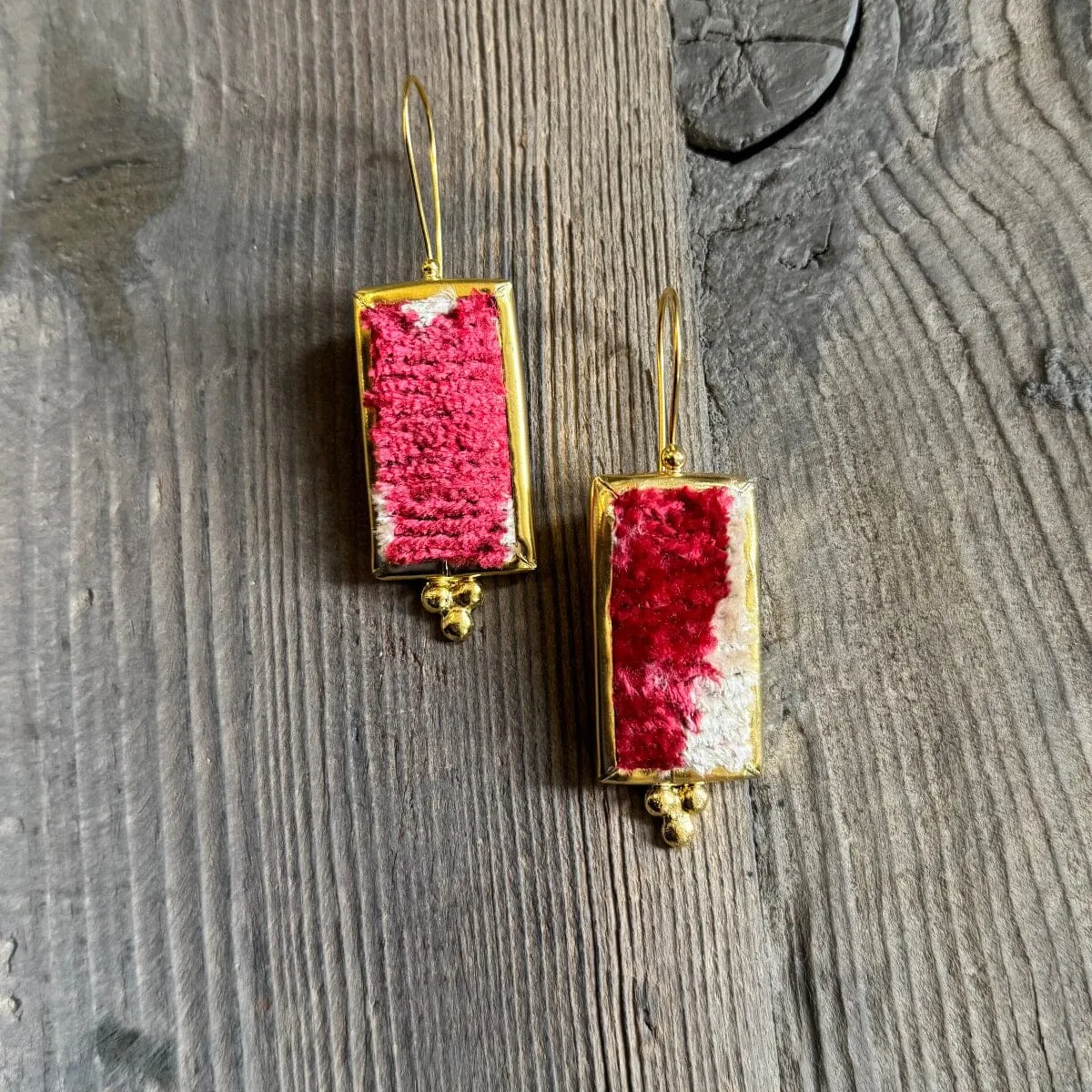 Hand Crafted Ottoman Vintage Textile Earrings - Rectangle
