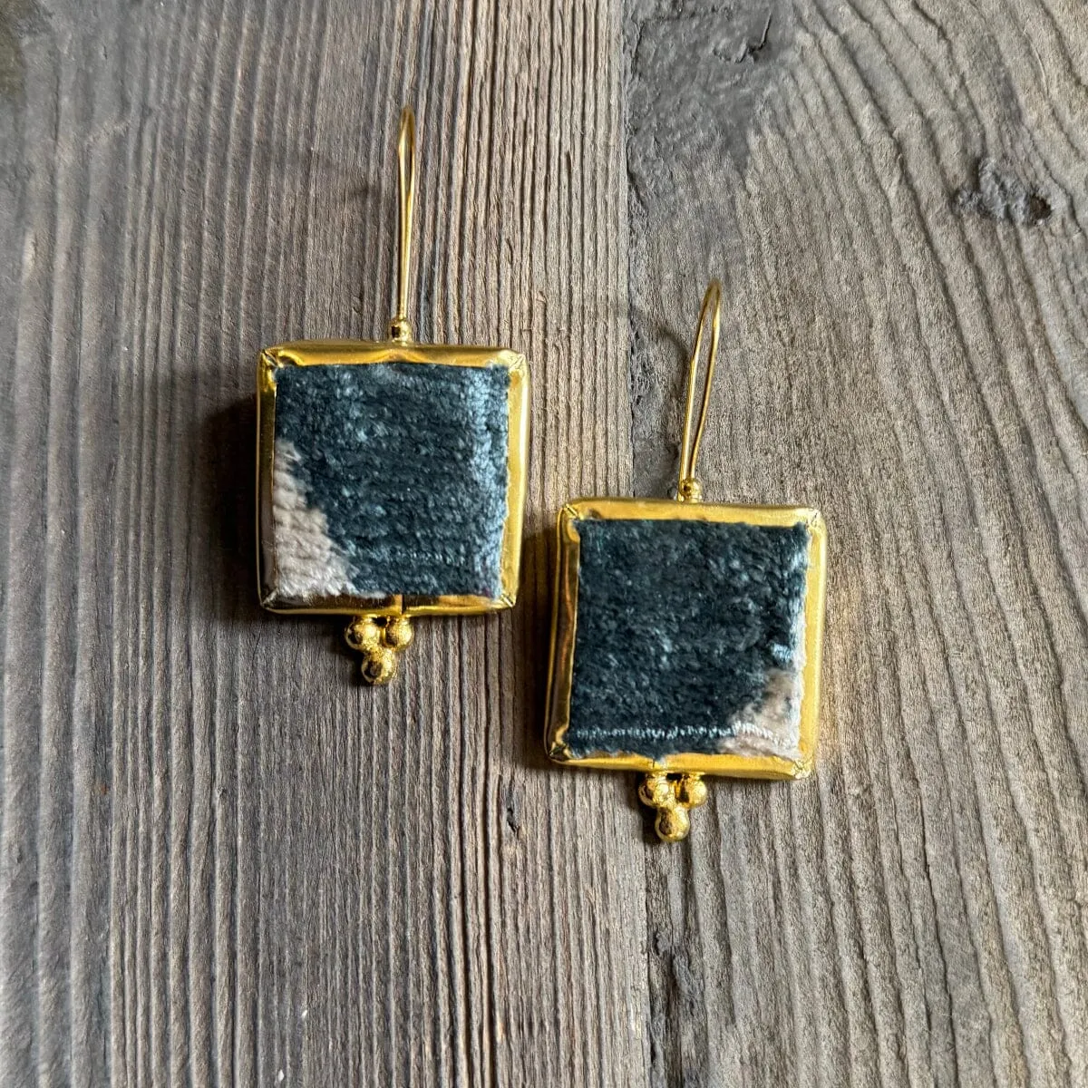 Hand Crafted Ottoman Vintage Textile Earrings - Rectangle