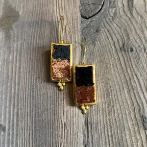 Hand Crafted Ottoman Vintage Textile Earrings - Rectangle