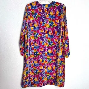 Handcrafted Vintage Silk Brocade Multi Color Boho Indie Shift Dress Cover Up M