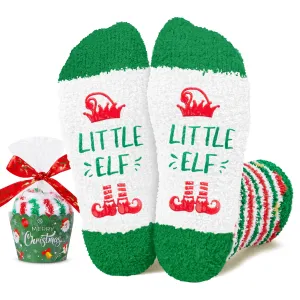 HAPPYPOP Fuzzy Christmas Socks - Christmas Gifts Stocking Socks for Boys Girls, Fuzzy Little Elf Stocking 7-9 Years Kids