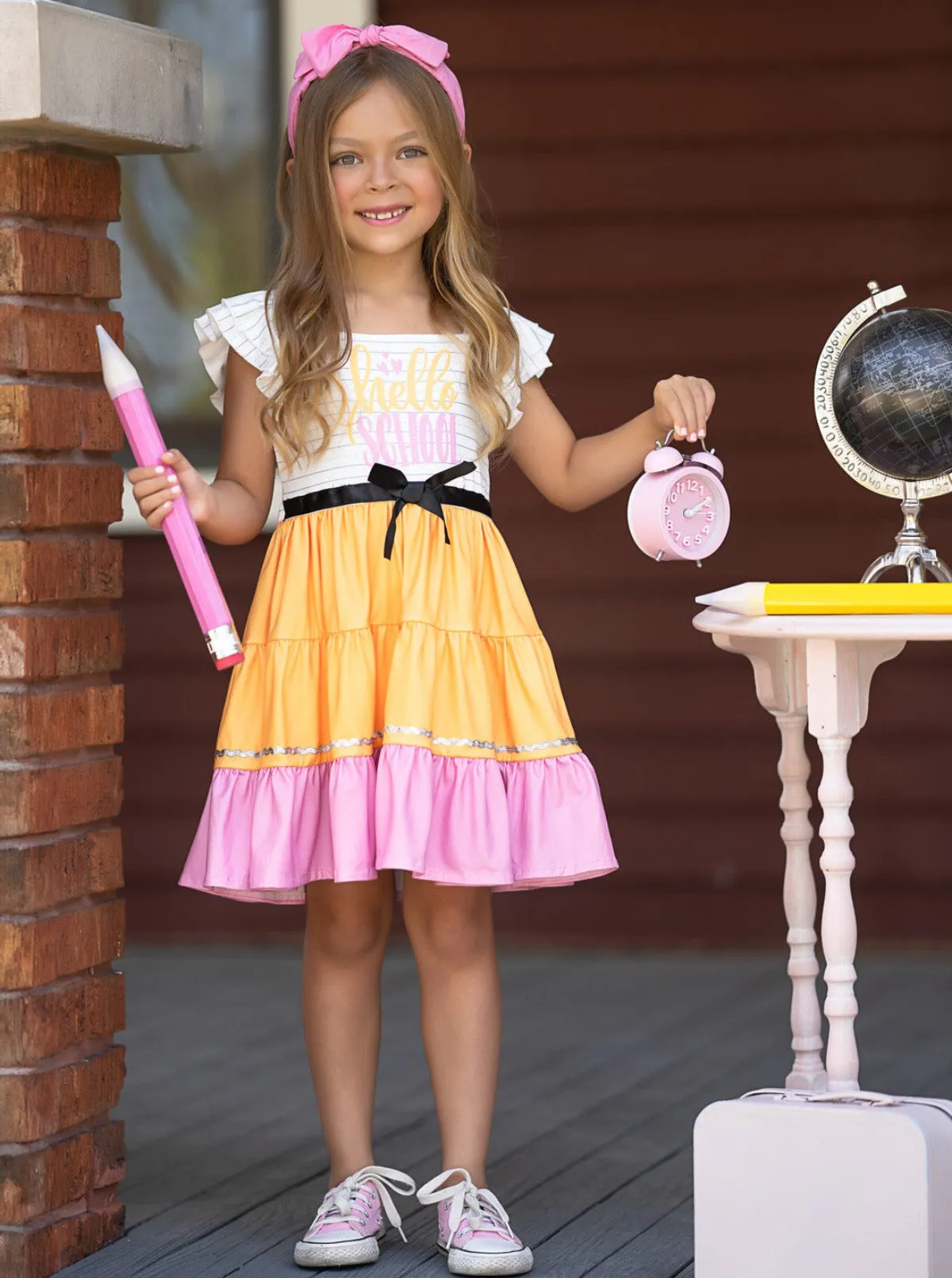 Hello School Striped Tiered Dress