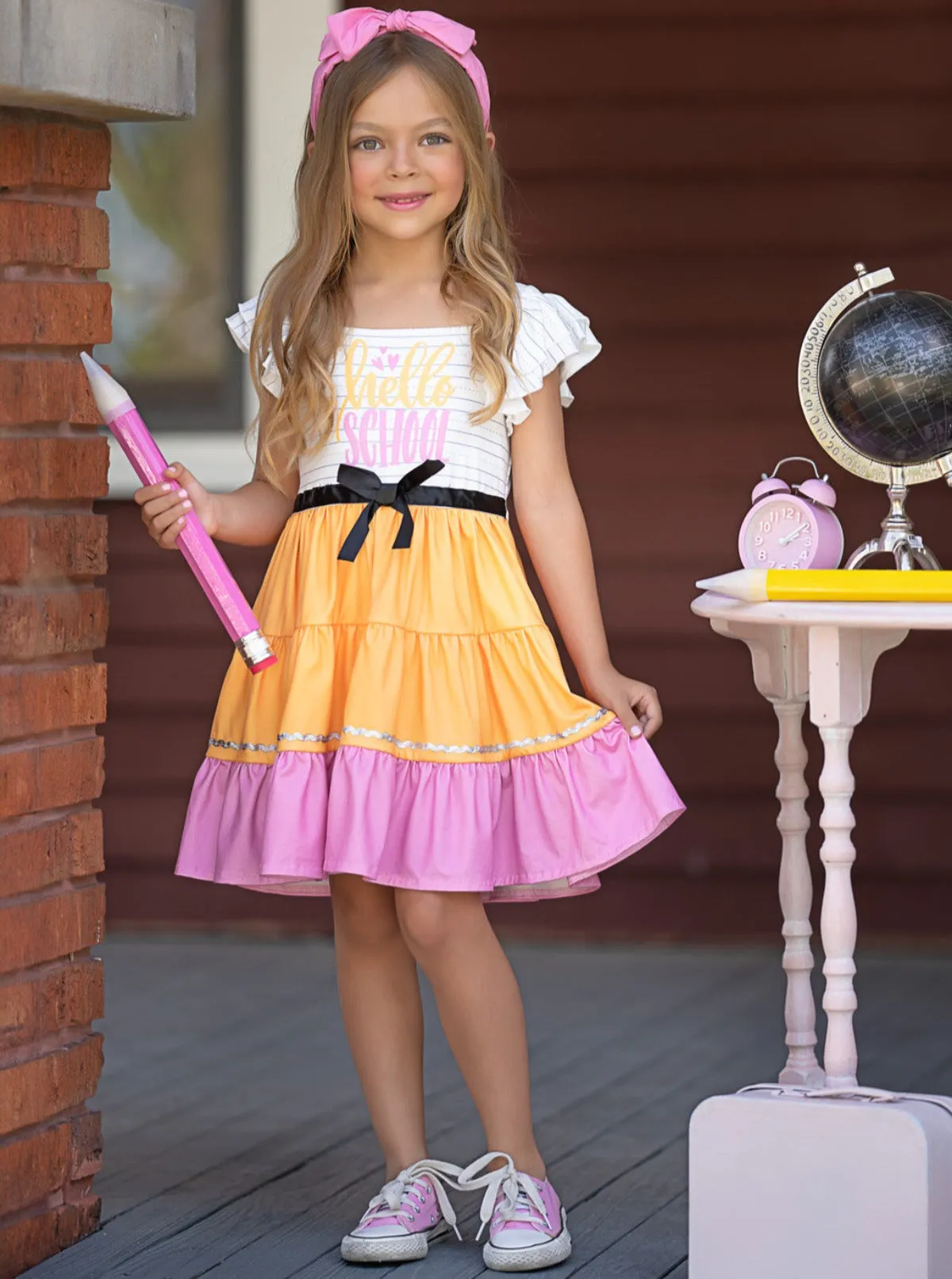 Hello School Striped Tiered Dress