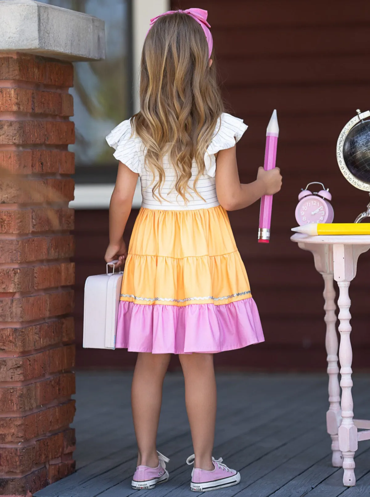 Hello School Striped Tiered Dress