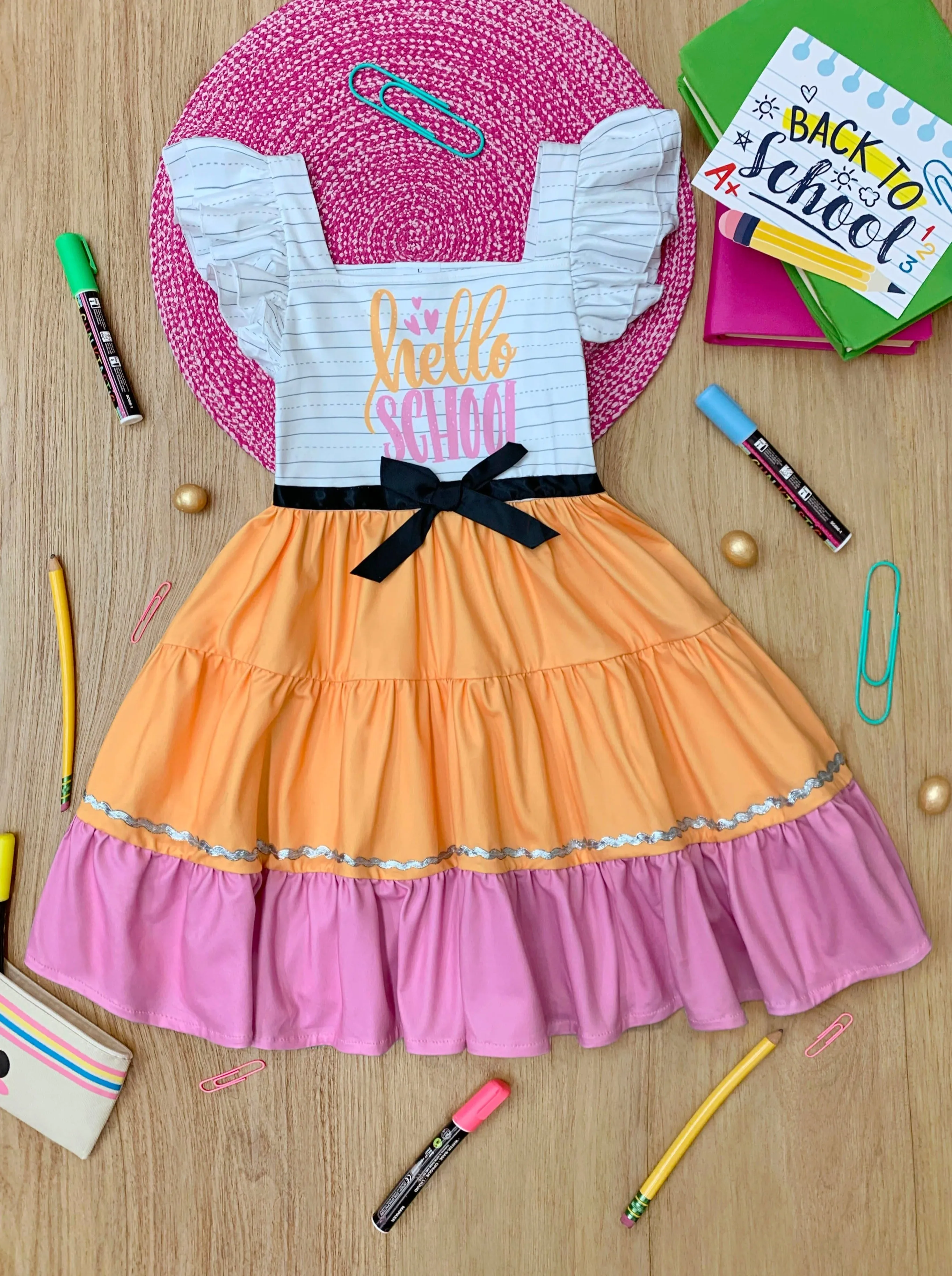 Hello School Striped Tiered Dress