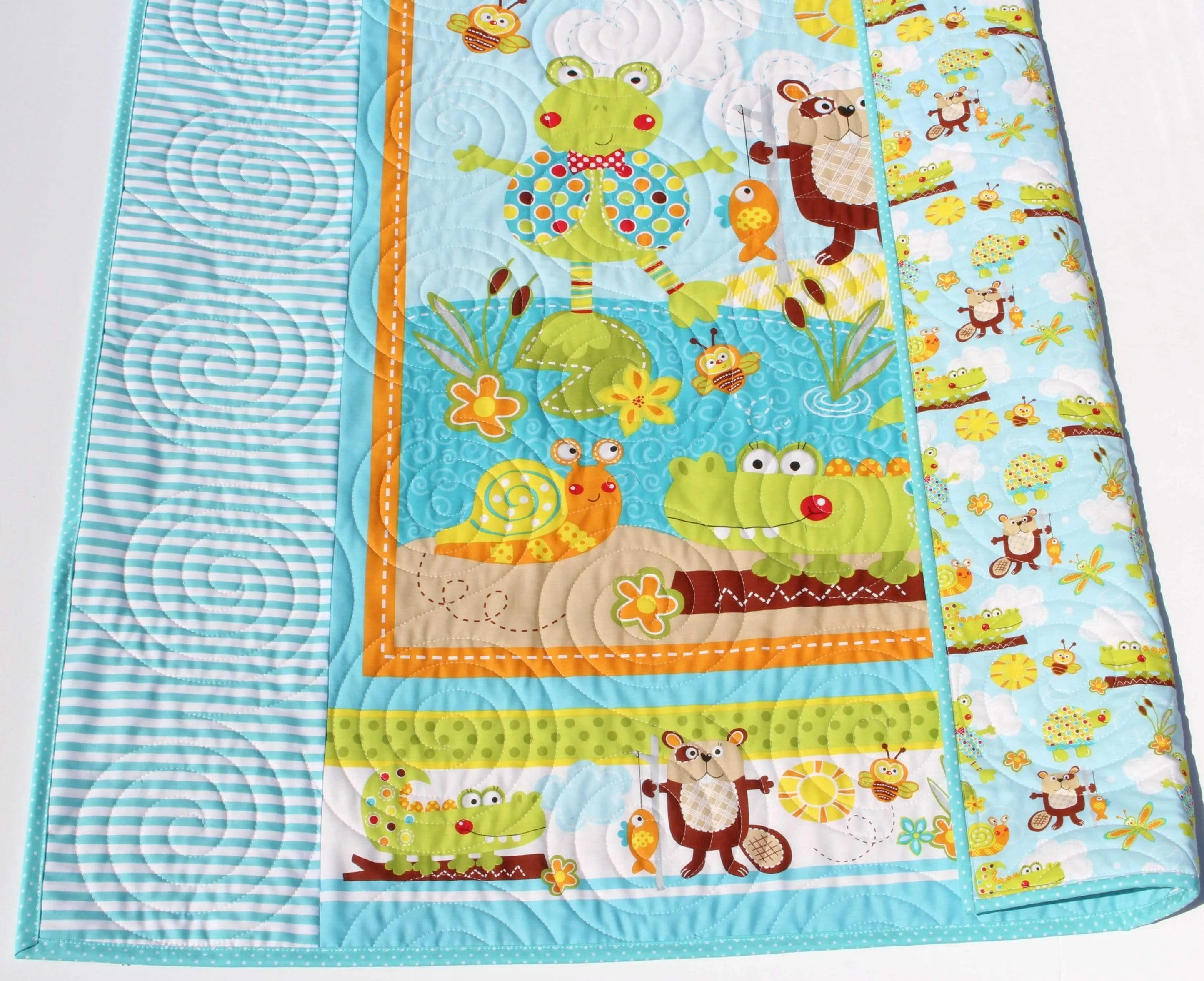 Homemade Baby Quilts, Stroller Blanket, Cute Animals, Frog Beaver Alligator